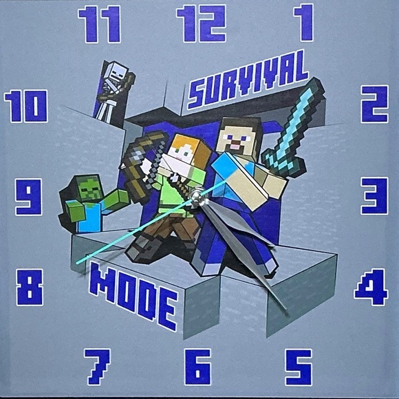 Minecraft Wall Clock Analog Quartz Battery Operate Gamer Gift 11 In Square Gray - Picture 4 of 16